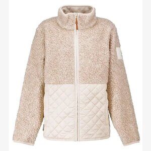 NEW Tory Burch Size XL Quilted Fleece Zip Jacket - Natural Heather/ French Cream